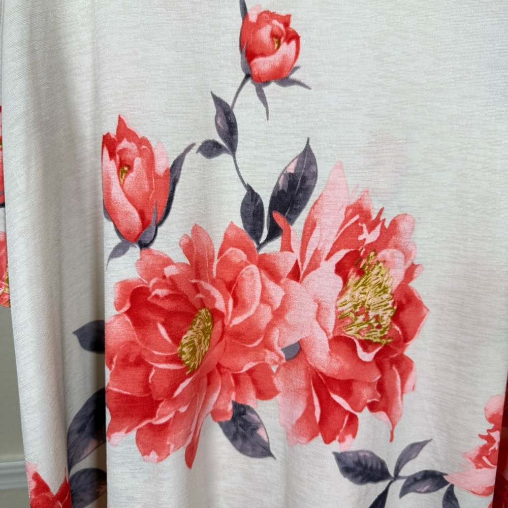 Plus Size 1X Floral Cold Shoulder Soft Stretchy Y2K Romantic Feminine Boho Tunic - Picture 7 of 9
